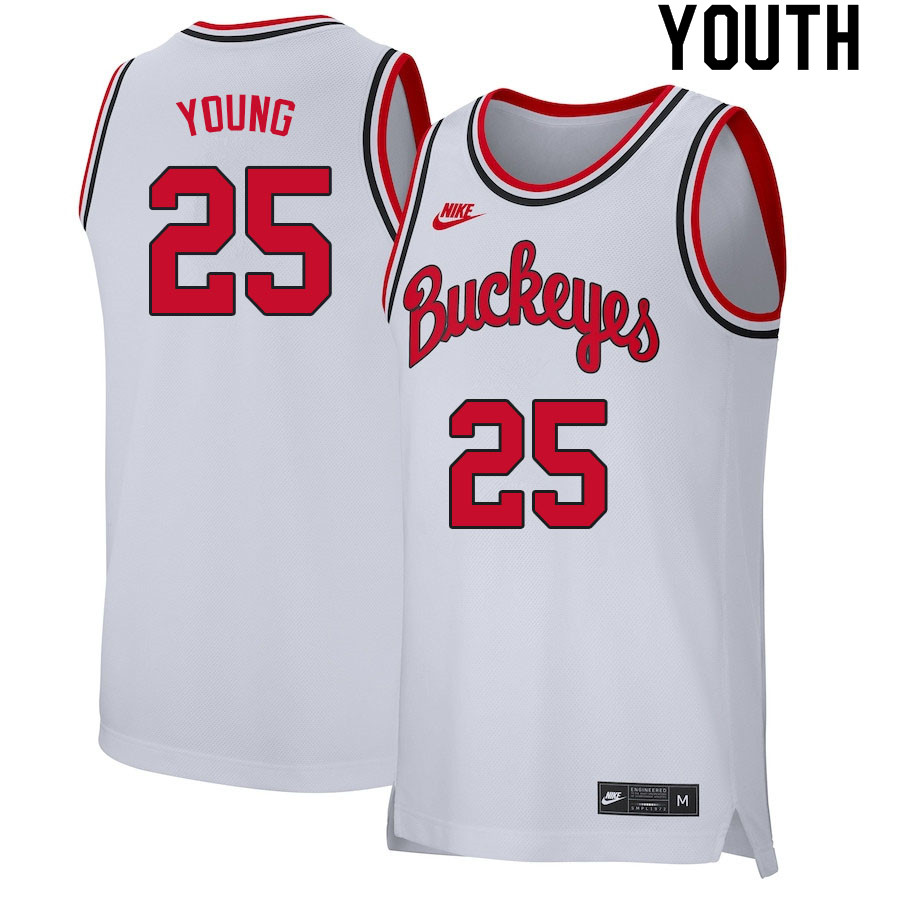 Youth #25 Kyle Young Ohio State Buckeyes College Basketball Jerseys Sale-Retro White